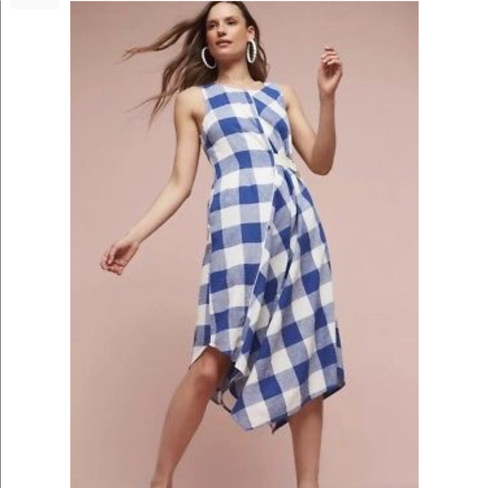 Anthropologie MAEVE Gingham Dress Blue White Med